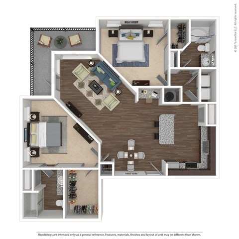 Floor plan for 2 beds, 2 baths, 1280 sqft